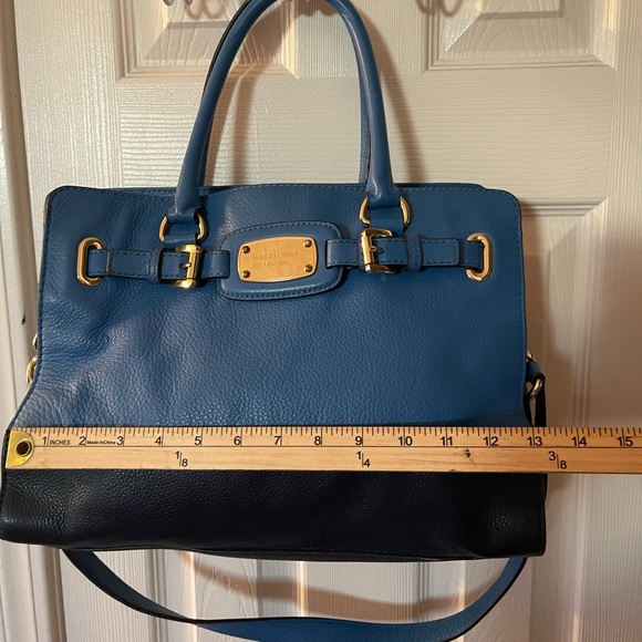 Michael Kors Hamilton Navy & Light Blue Large Leather Satchel Shoulder Bag - Picture 9 of 10